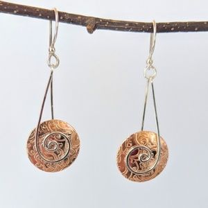 Artisan Copper Embossed Pendant Dangle Earring
